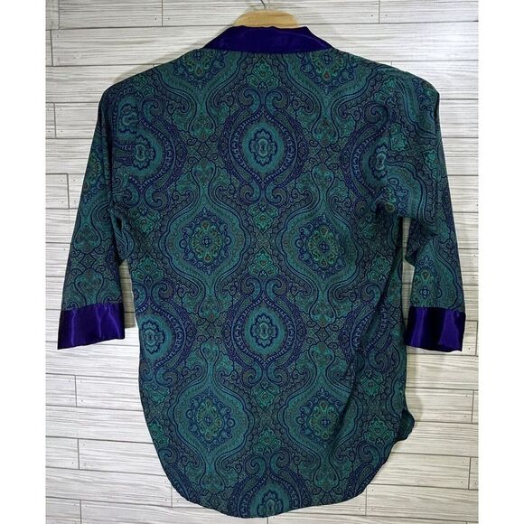 Vintage Victorias Secret Gold Label Green Purple Paisley‎ Sleep Shirt Gown Sz Sm - Picture 4 of 10